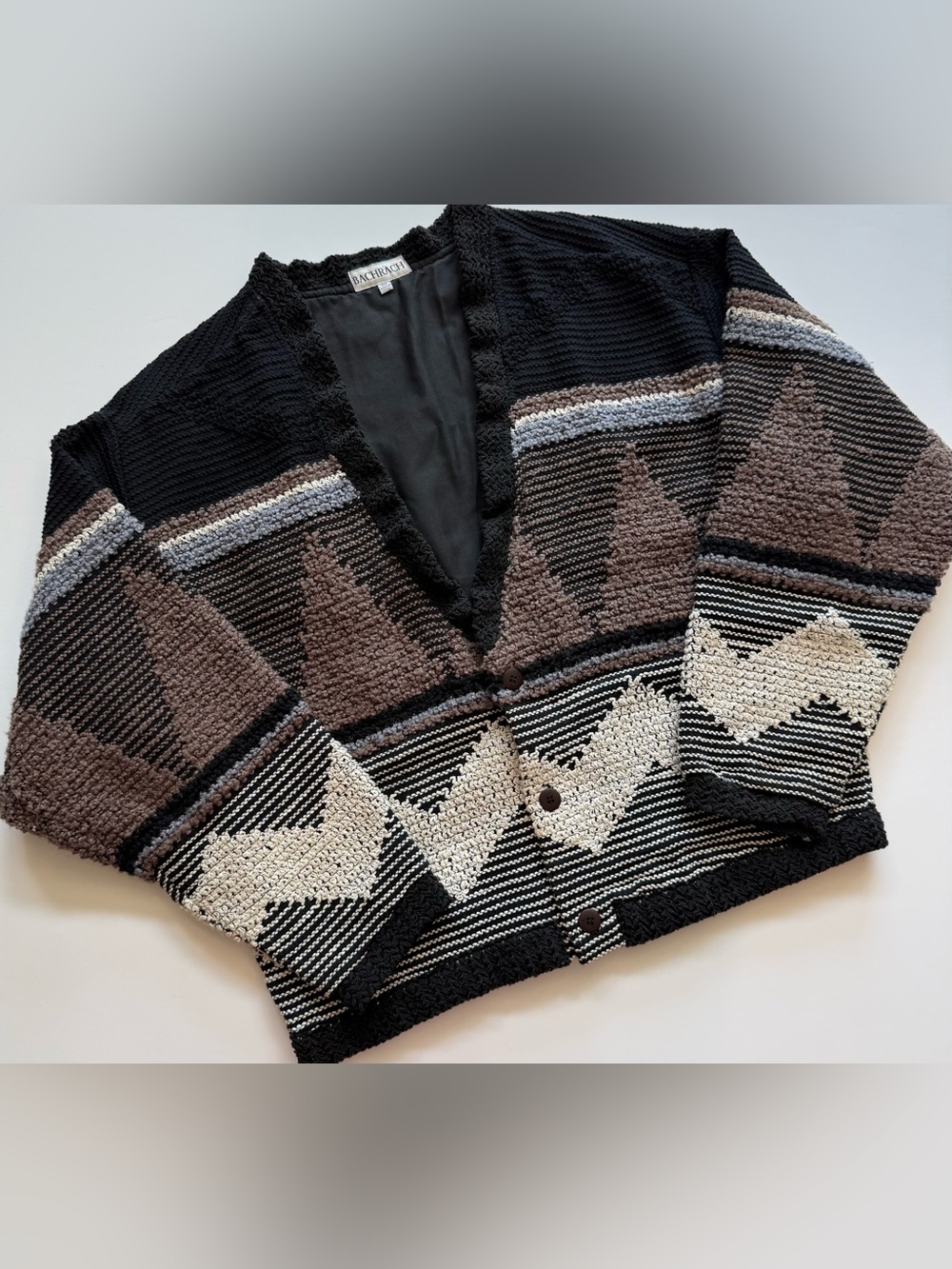 Vintage Bachrach Men’s M Grandpa Cardigan 3D Chunky Knit Geometric Grunge USA